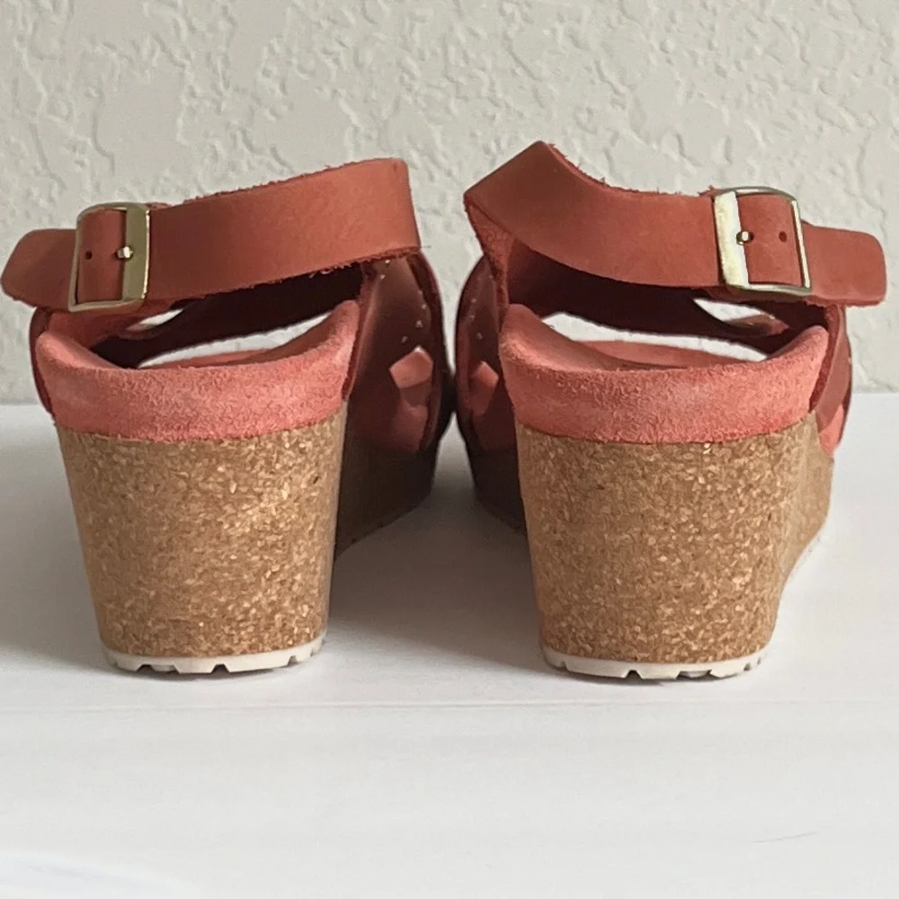 Papillio by Birkenstock Coral Leather Samira Wedge Slingback Sandals 11
